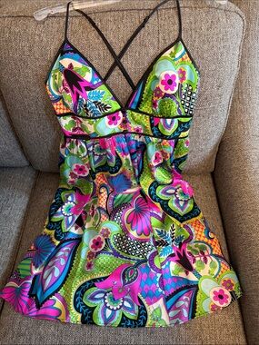 Vintage Y2K Boston Proper 100% silk  Psychedelic Paisley Sundress Large